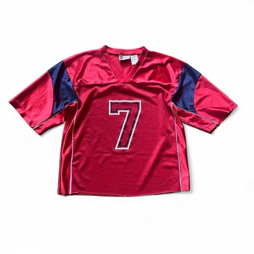 Cropped Red & Blue Mesh Football Jersey #7 Men's Size Medium Y2K Skate